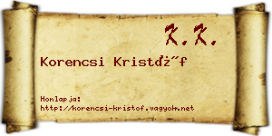 Korencsi Kristóf névjegykártya
